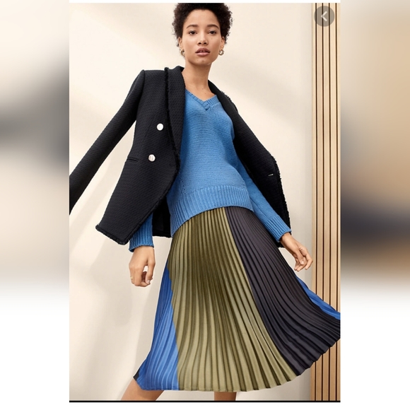 Jupe Ann Taylor En Lin Bleu - Taille 8, évasée, Doublée, Occasion Très Bon état